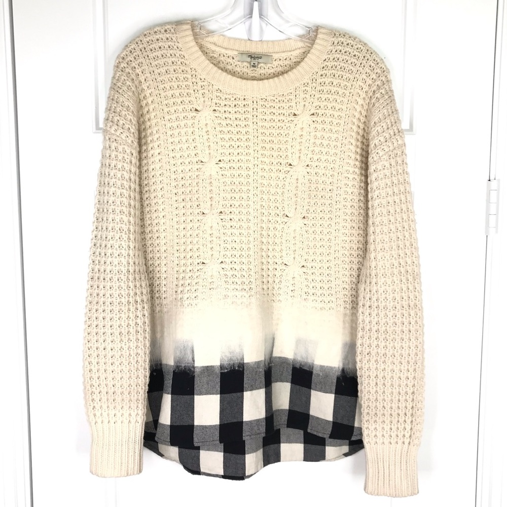 MADEWELL Chunky Cable Knit Sweater Buffalo Check Size M